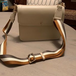 Spartina Shoulder Bag , Buff with striped strap.